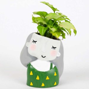 Green and Yellow Girl Decorative Plant Pot
